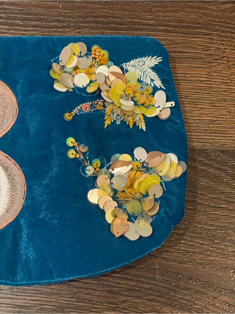Anthropologie Blue Velvet Embroidered Monogram "B" Floral Zippered Pouch OS - Picture 4 of 11